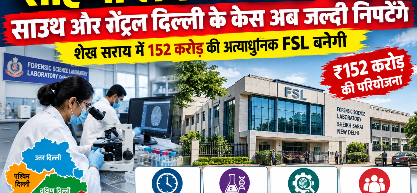 रोहिणी लैब का घटेगा बोझ! साउथ और सेंट्रल दिल्ली के केस अब जल्दी निपटेंगे, शेख सराय में 152 करोड़ की अत्याधुनिक FSL बनेगी