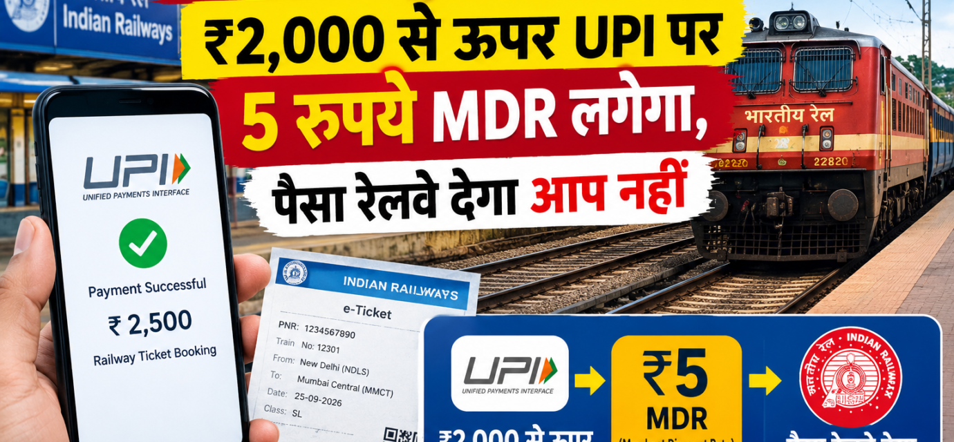 रेलवे टिकट बुकिंग में नया नियम, 2000 से ऊपर UPI पर 5 रुपये MDR लगेगा, पैसा रेलवे देगा आप नहीं