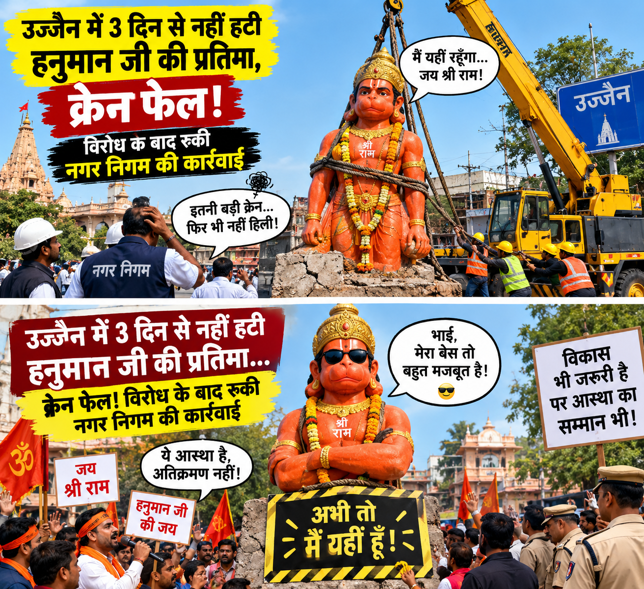 उज्जैन में हनुमान मंदिर हटाने पर विवाद , प्रशासन बोला-नियम सबके लिए बराबर