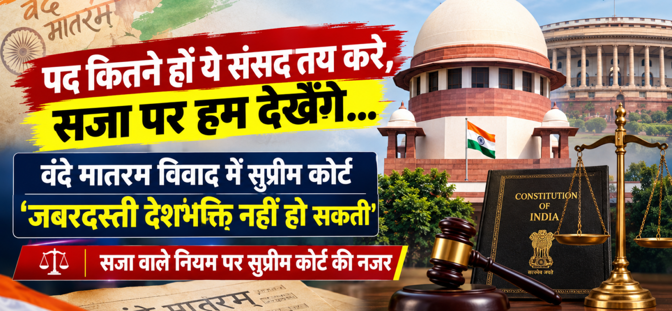 पद कितने हों ये संसद तय करे, सजा पर हम देखेंगे... वंदे मातरम विवाद में सुप्रीम कोर्ट, जबरदस्ती देशभक्ति नहीं हो सकती: वंदे मातरम केस में सुप्रीम कोर्ट की टिप्पणी,सजा वाले नियम पर रोक के संकेत