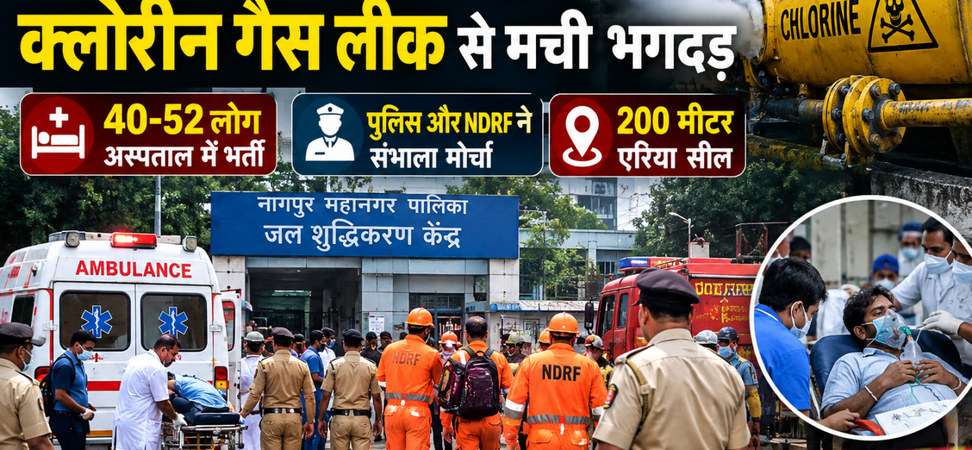 वाटर प्लांट में क्लोरिन गैस होने से नागपुर में मची भगदड़। पुलिस ओर NDRF की टीम मौजूद।