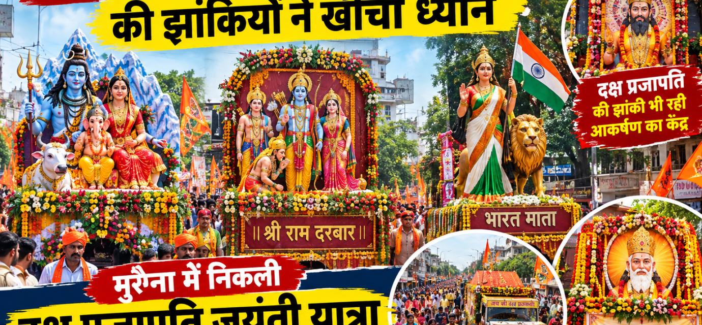 शिव परिवार, राम दरबार और भारत माता की झांकियों ने खींचा ध्यान, मुरैना में निकली दक्ष प्रजापति जयंती यात्रा, मुरैना में दक्ष प्रजापति की 16वीं जयंती पर भव्य शोभायात्रा