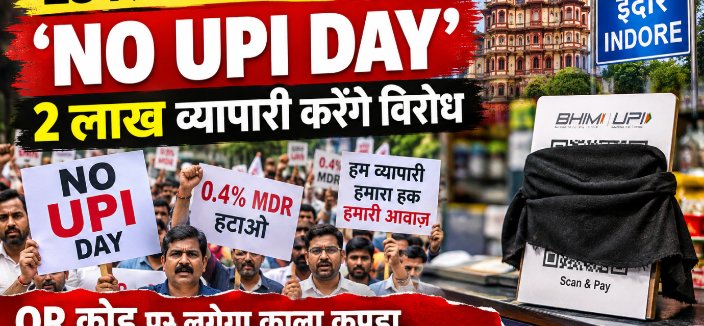 "23 सितंबर को इंदौर में ‘NO UPI Day’: 2 लाख व्यापारी करेंगे विरोध, QR कोड पर लगेगा काला कपड़ा, 0.4% MDR के खिलाफ सड़कों पर उतरेंगे दुकानदार"