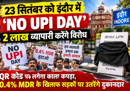 "23 सितंबर को इंदौर में ‘NO UPI Day’: 2 लाख व्यापारी करेंगे विरोध, QR कोड पर लगेगा काला कपड़ा, 0.4% MDR के खिलाफ सड़कों पर उतरेंगे दुकानदार"