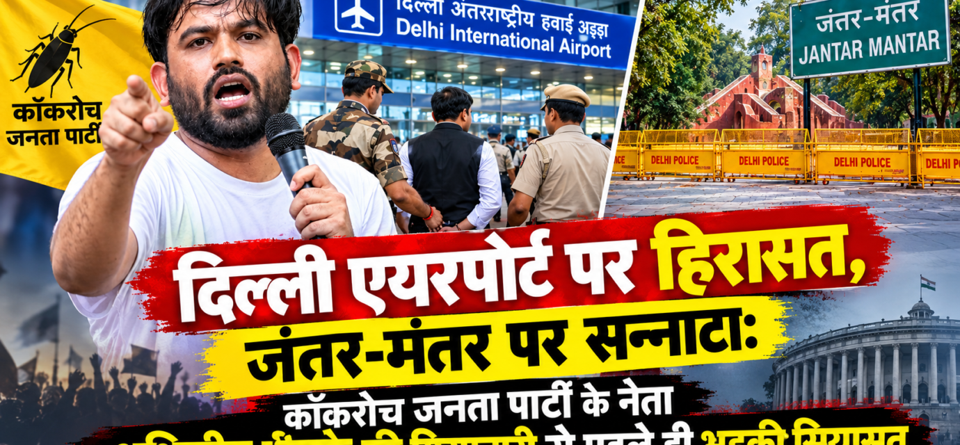 "दिल्ली एयरपोर्ट पर हिरासत, जंतर-मंतर पर सन्नाटा: कॉकरोच जनता पार्टी के नेता अभिजीत दीपके की गिरफ्तारी से पहले ही भड़की सियासत"
