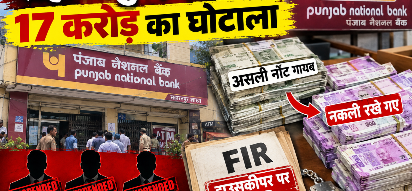 सहारनपुर PNB में 17 करोड़ का घोटाला असली नोट गायब,नकली रखे गए , 3 अफसर सस्पेंड , हाउसकीपर पर FIR