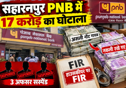 सहारनपुर PNB में 17 करोड़ का घोटाला असली नोट गायब,नकली रखे गए , 3 अफसर सस्पेंड , हाउसकीपर पर FIR