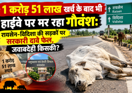 "1 करोड़ 51 लाख खर्च के बाद भी हाईवे पर मर रहा गौवंश: रायसेन-विदिशा की सड़कों पर सरकारी दावे फेल, जवाबदेही किसकी?"